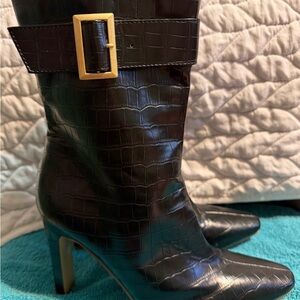 Black Croc-Embossed faux  Leather Boots size 8
